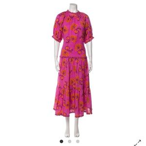 RHODE Hot Pink Floral Tiered Midi Dress